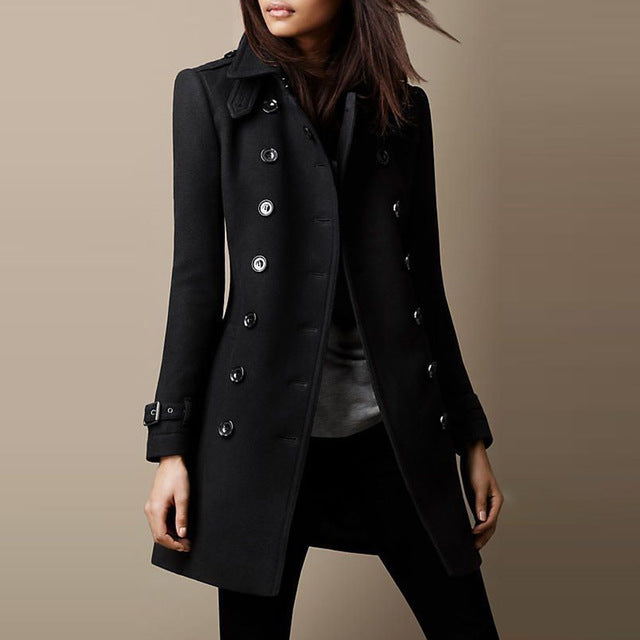 Women’s Double-Breasted Wool Overcoat – Loose Fit Lapel Jacket for Autumn & Winter