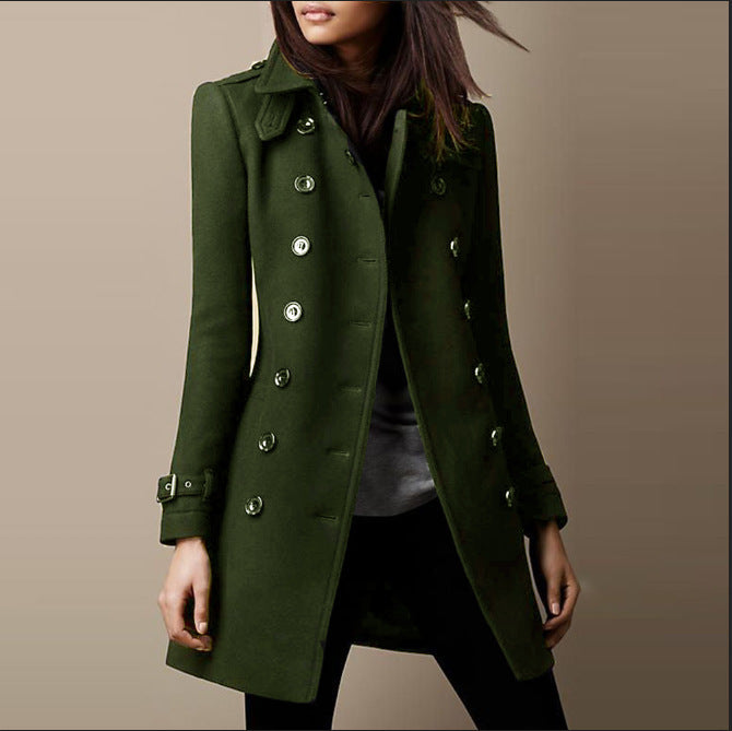 Women’s Double-Breasted Wool Overcoat – Loose Fit Lapel Jacket for Autumn & Winter
