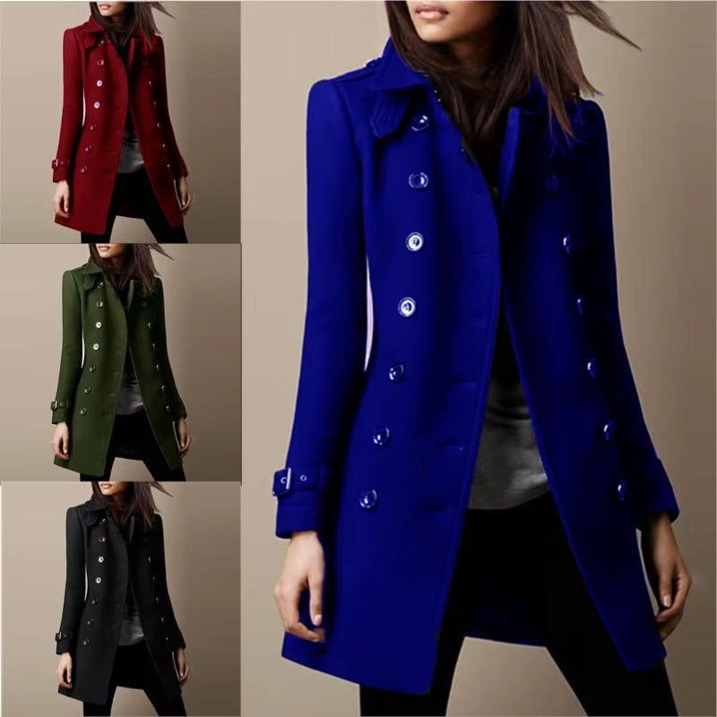 Women’s Double-Breasted Wool Overcoat – Loose Fit Lapel Jacket for Autumn & Winter