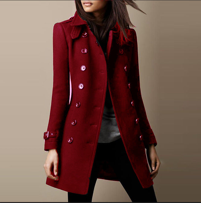 Women’s Double-Breasted Wool Overcoat – Loose Fit Lapel Jacket for Autumn & Winter